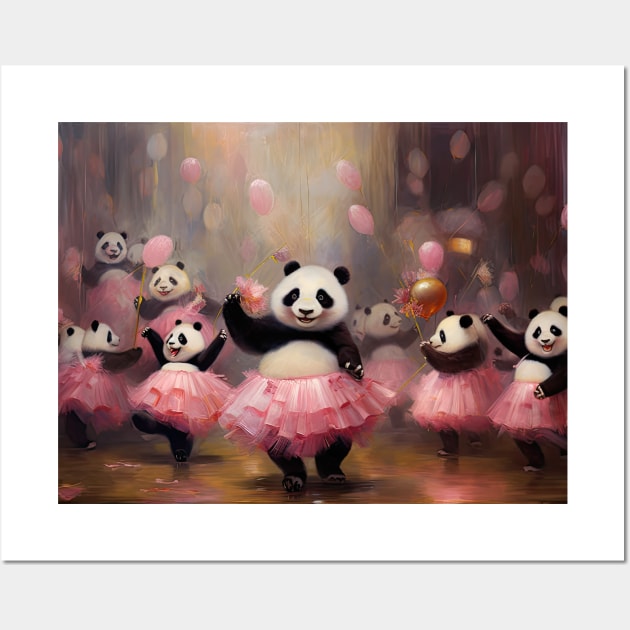 Panda Prima Ballerinas: Graceful Recital in Pink Tutus Wall Art by MerlinArt